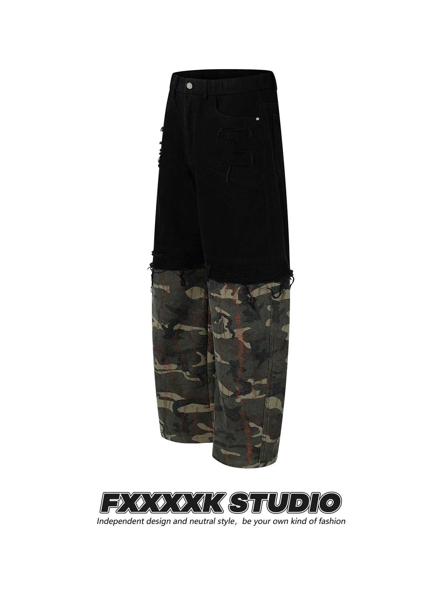 FXK Original Denim Splicing Camouflage Overalls
