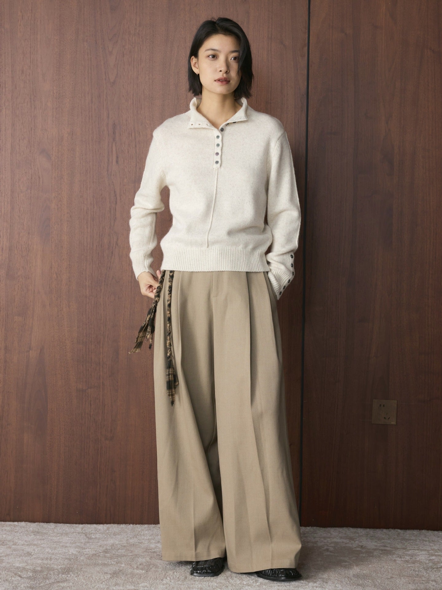 Louvre Winter Korean Style Half Turtleneck Multi-Button Knit Sweater