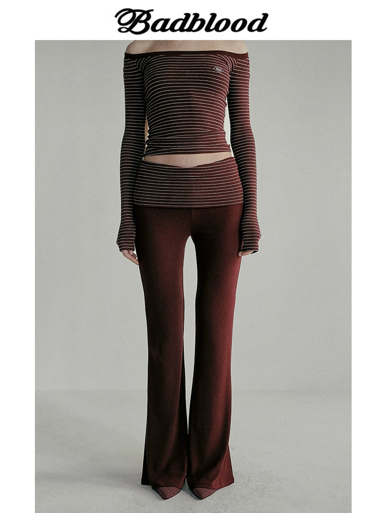 BADBLOOD High-Waist Boot-Cut Striped Pants
