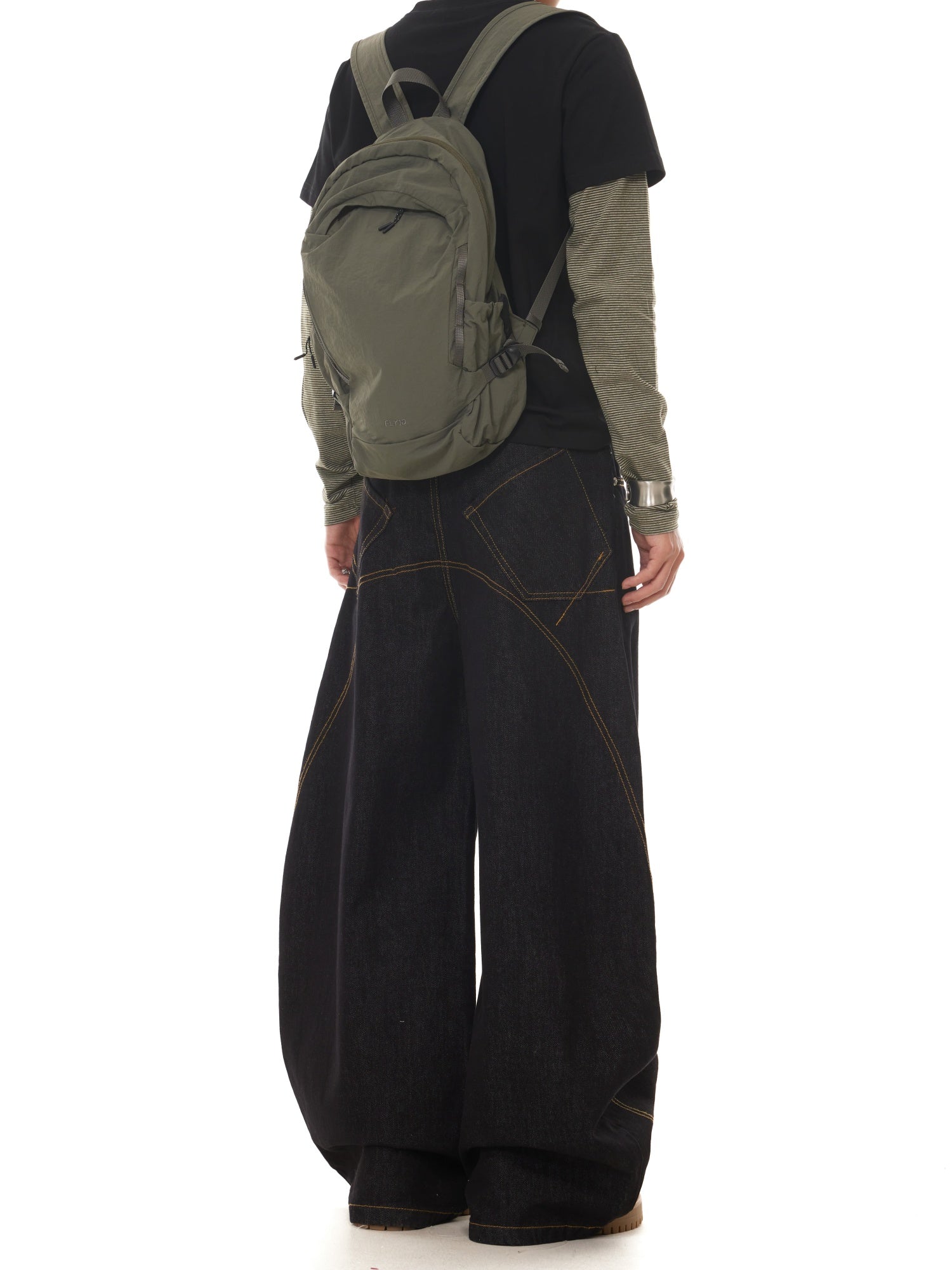 BTSG Guochao retro Japanese Raw denim black wide-leg scimitar jeans