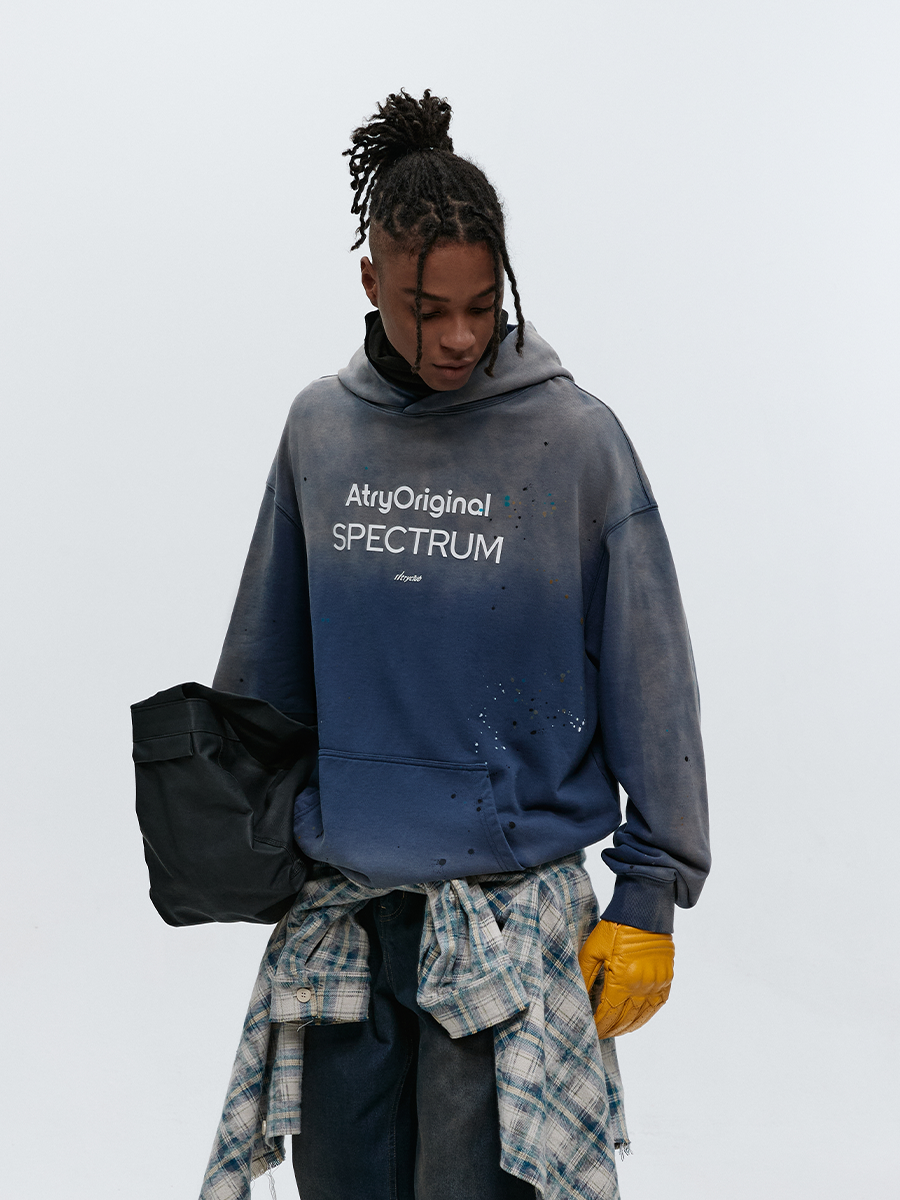 ATRY Hand-painted Splashing Ink Gradual Change Washed Sweater