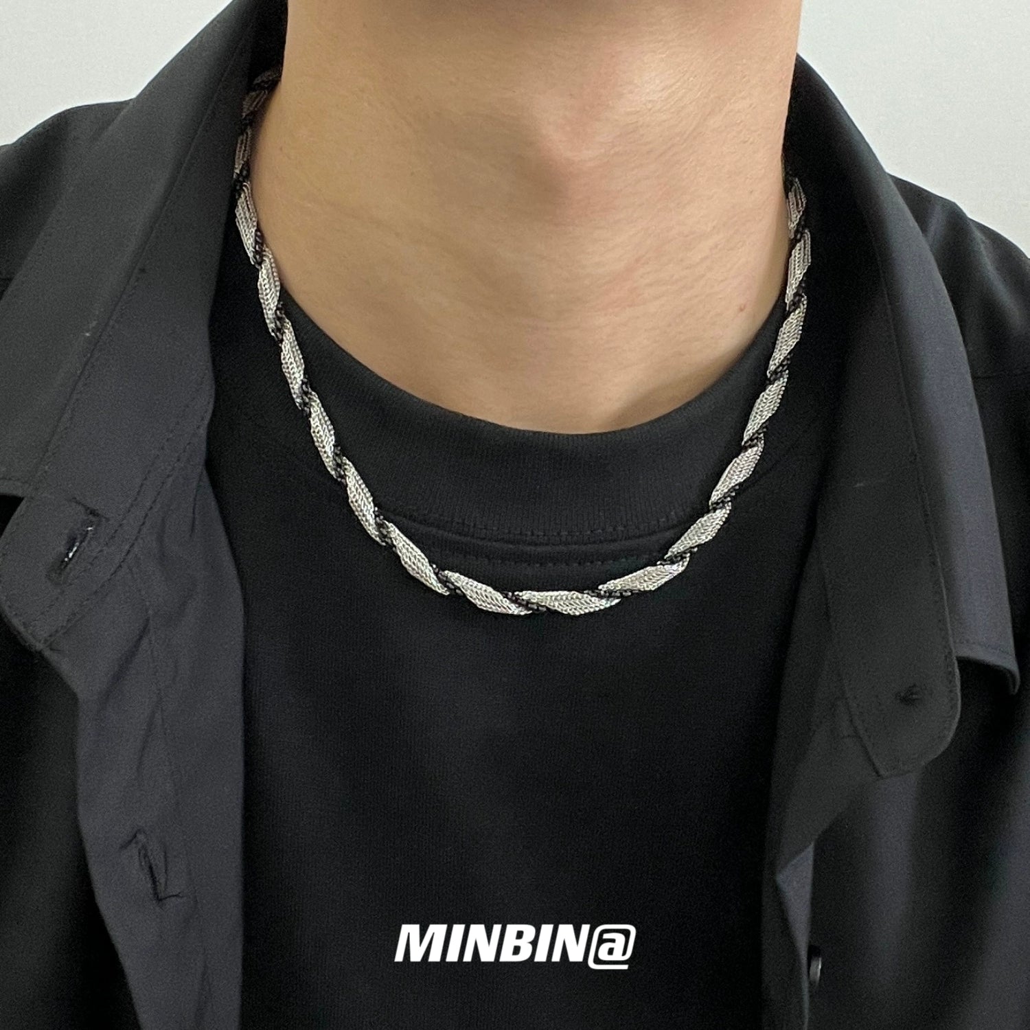 Black Silver Twist Rope Titanium Steel Clavicle Necklace