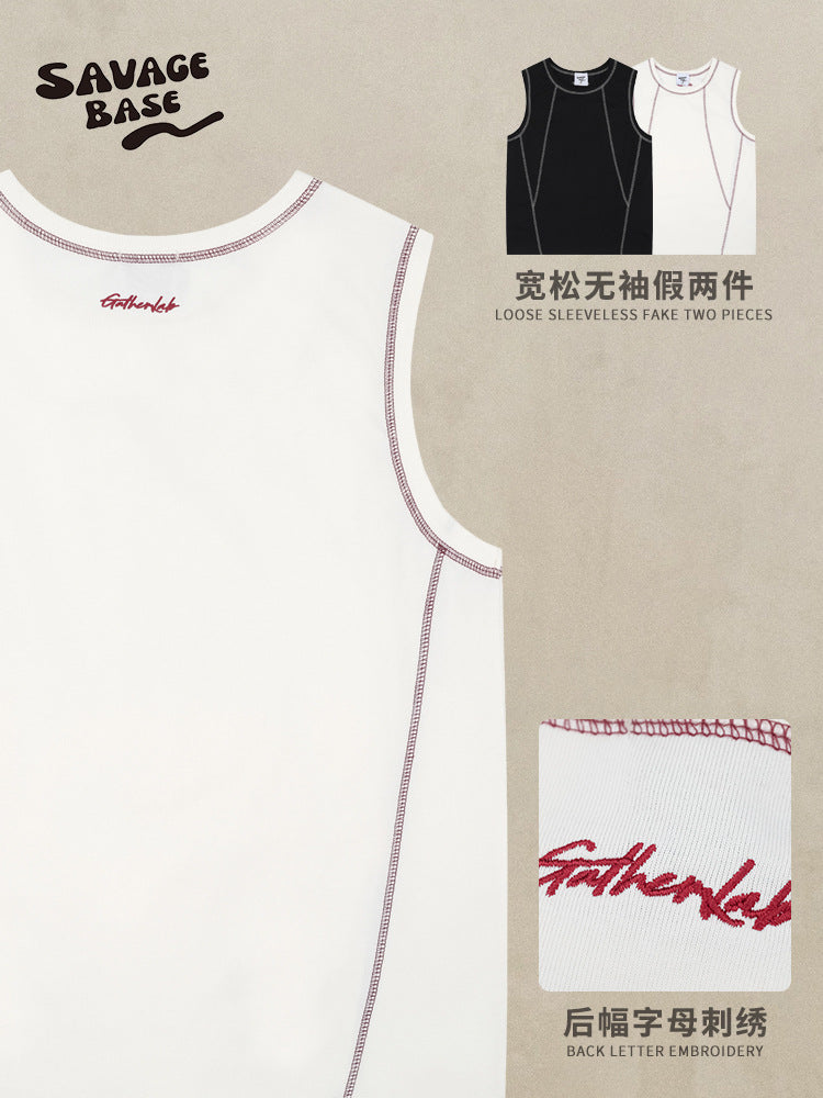 American Sports Style Contrast Deconstructed Sleeveless Vest Tee