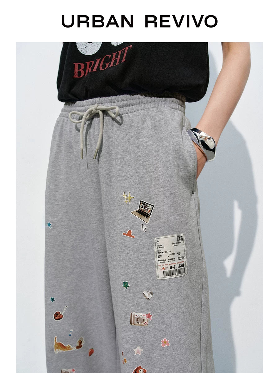 Urban Revivo Fun Sticker Pattern Wide Leg Pants