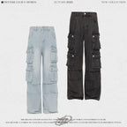 TRYTHMCLUB Vintage Wide Leg Straight Loose Multi-Pocket Jeans