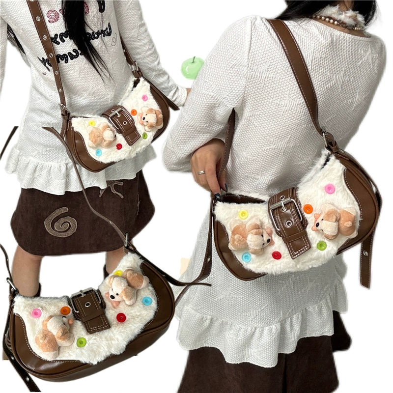 Nikko Yu Plush Dog Crossbody Crescent Bag