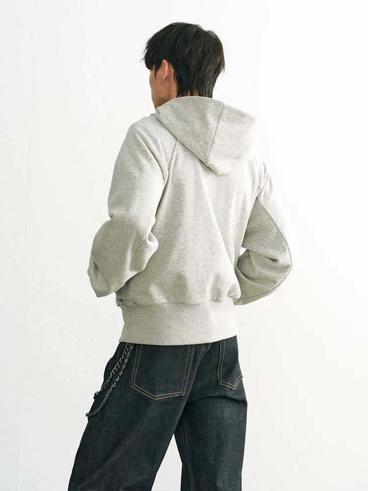 Azure lisseur Three-dimensional Shoulder Hooded Zip Sweater