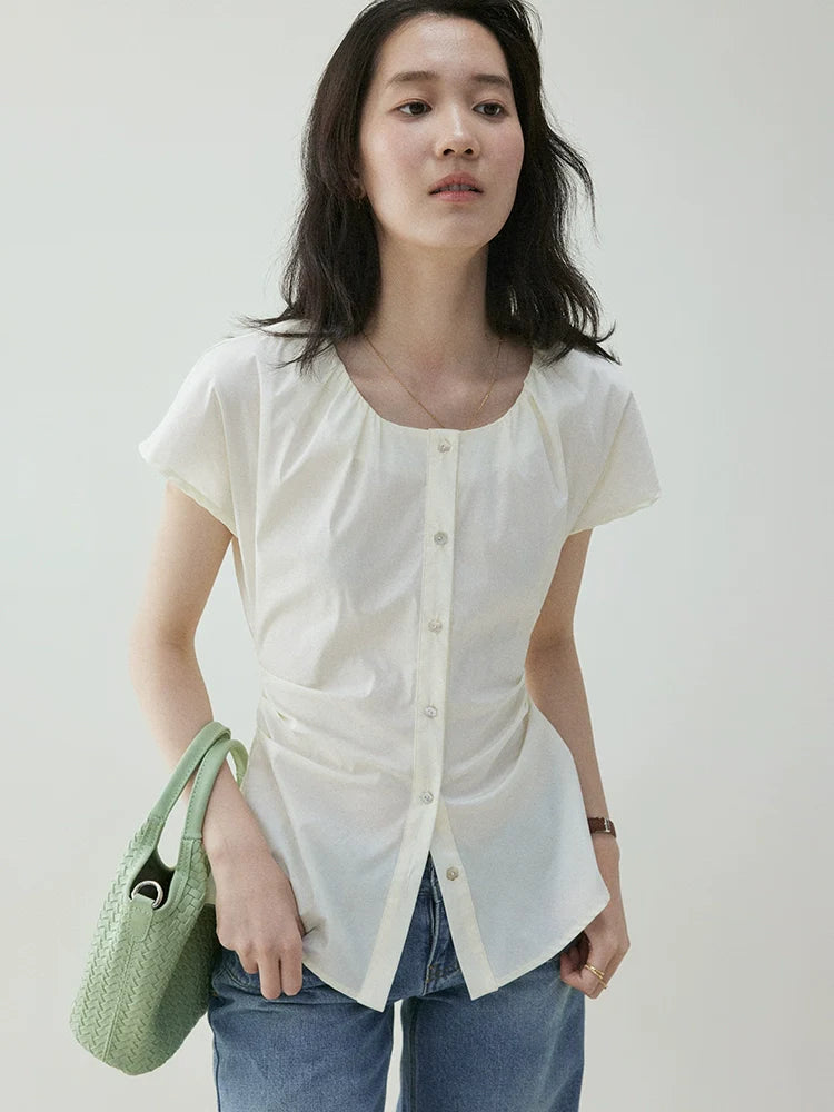 VOOE Waist Pleated Strap Slim-fit Shirt