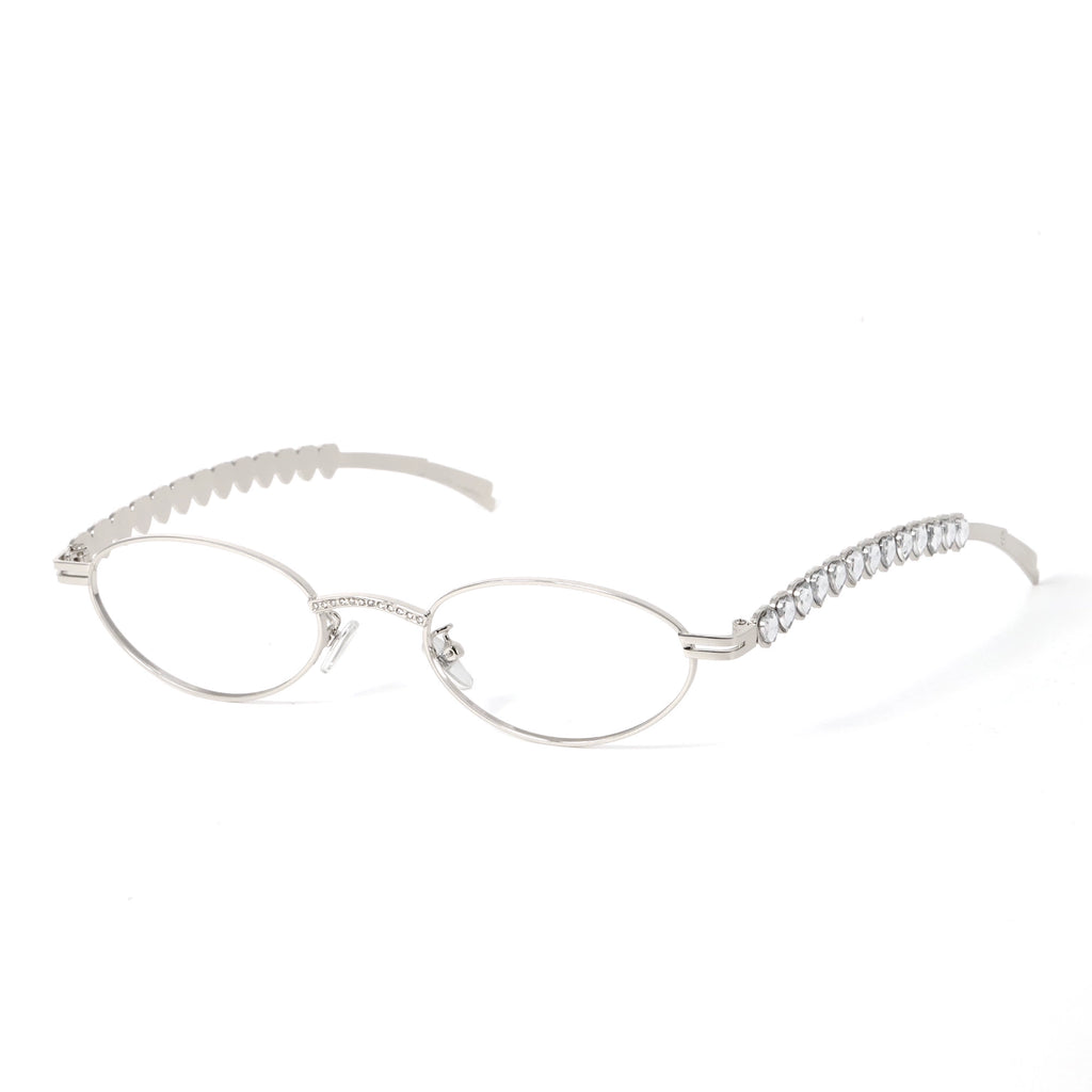 PLCOIN Silver GM Oval Metal Love Glasses Anti-Blue Light Myopia