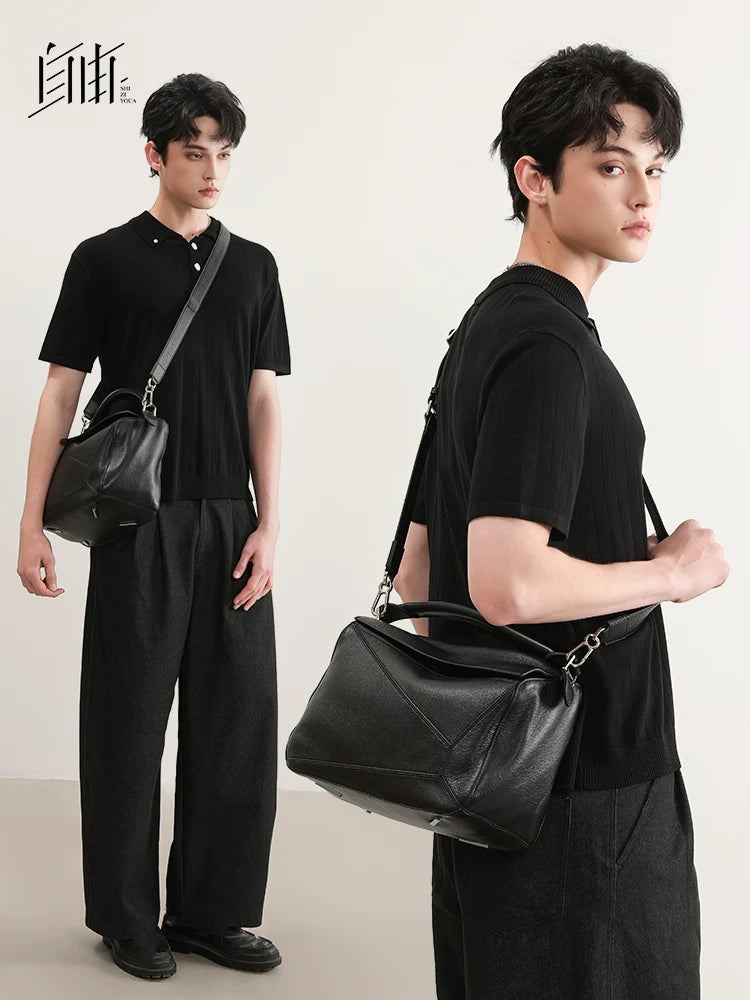 SFREEYA Geometric Spliced Leather Shoulder Bag