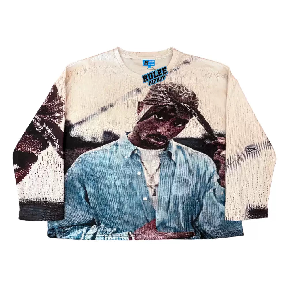 Rulee Black Fear 2Pac Tupac Spray Print Long Sleeve Terry