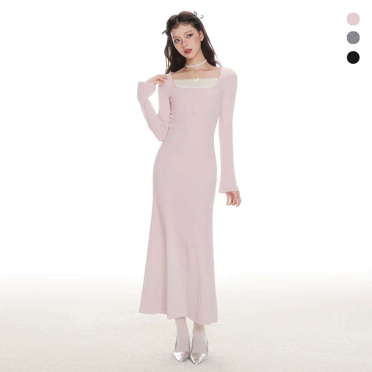 IMONE Vintage Lace Square Neck Knitted Dress