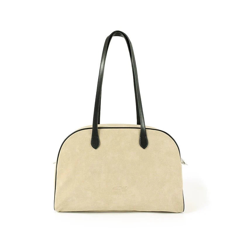 CryingCenter Fleece Contrasting Color Splicing Capacity Shoulder Bag