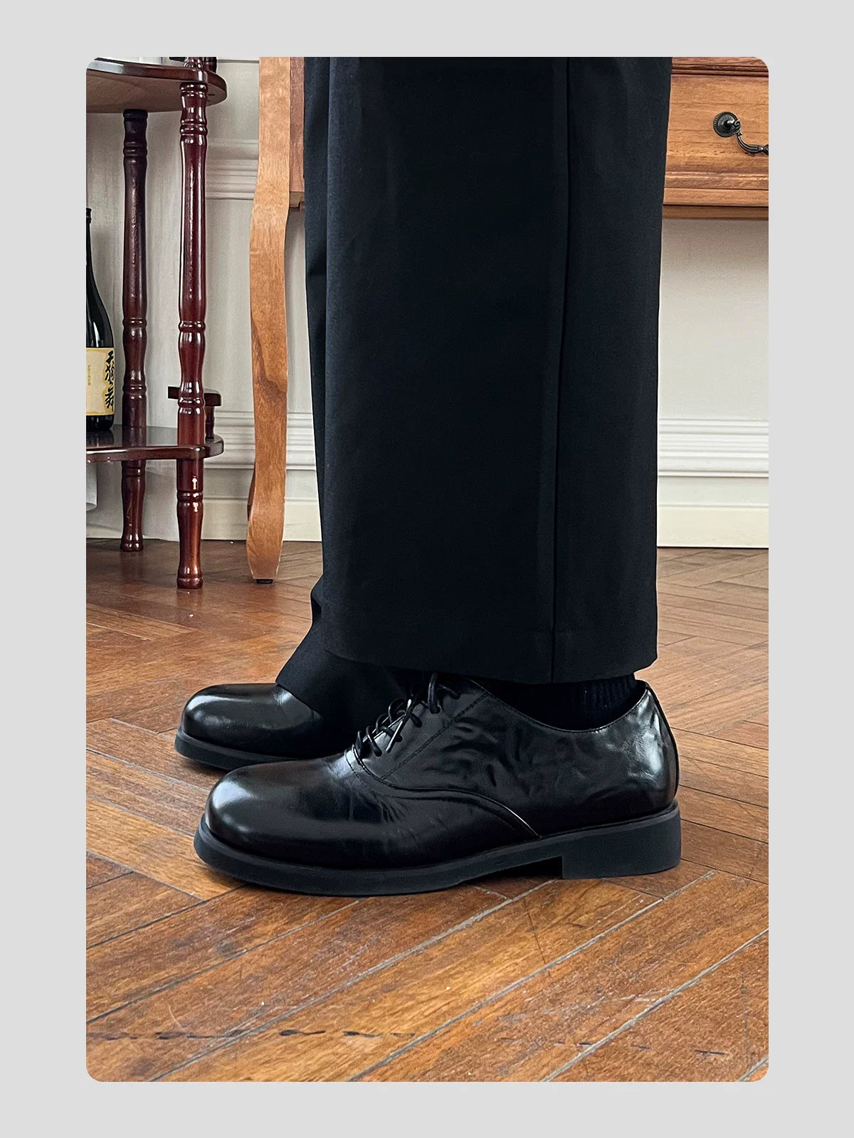 HANQIAORJI First-layer Cowhide Square Head Height-increasing Leather Shoes