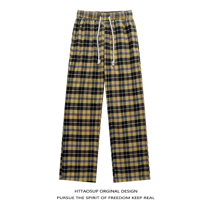 HTTAOSUP Retro Plaid Wide-Leg Pants