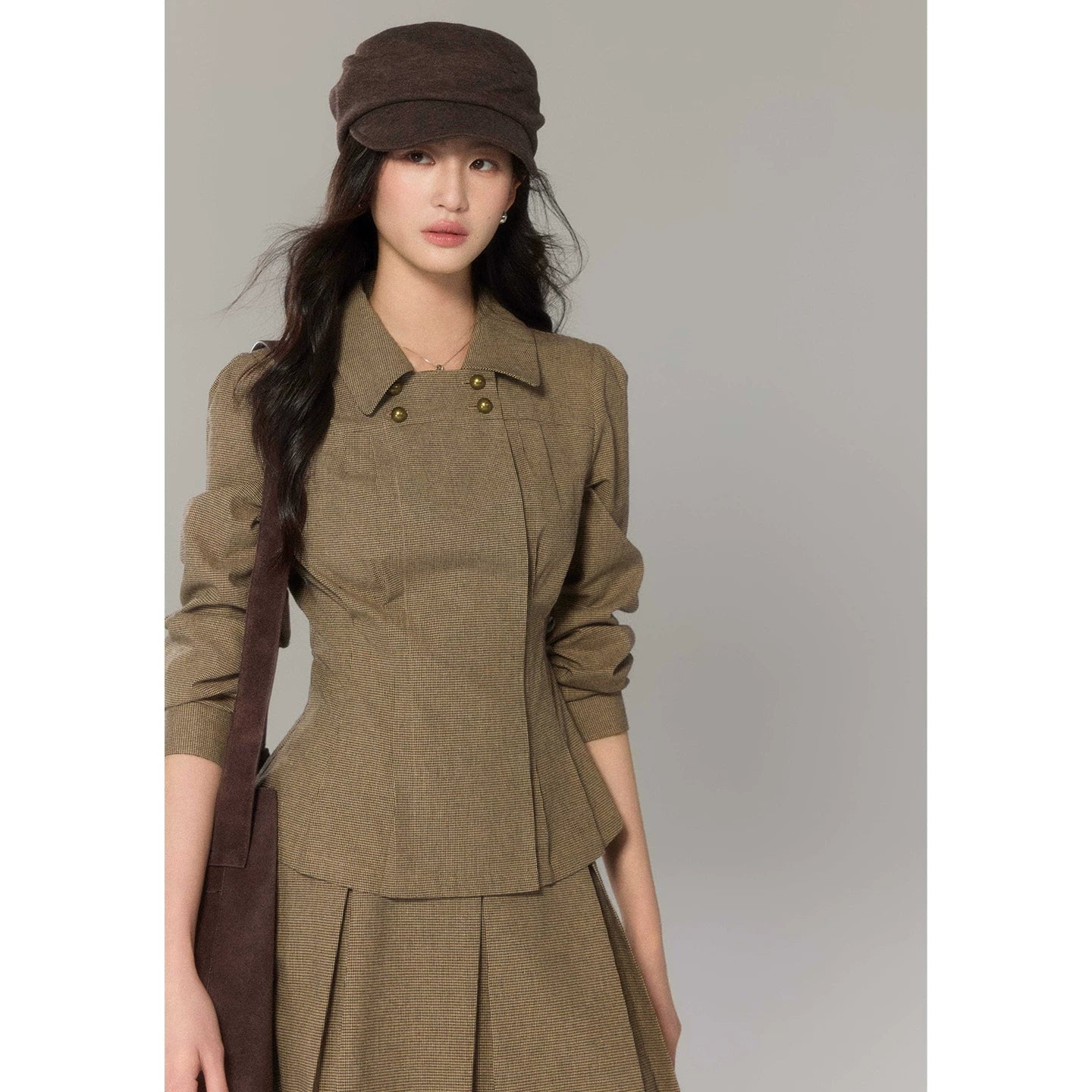 TYANG Retro Plaid Shirt Skirt Set