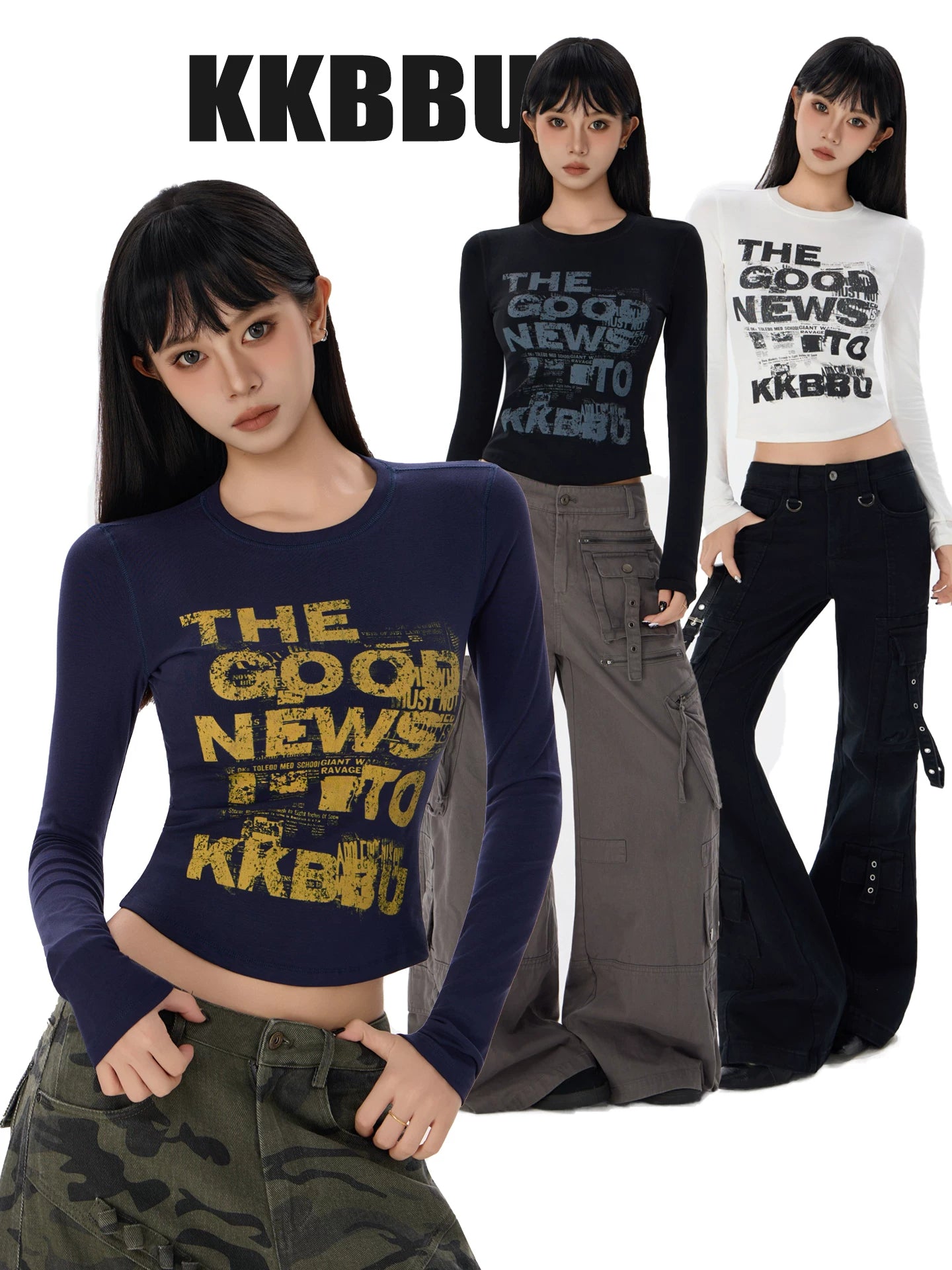 KKBBU Hot Girl Letter Printed Long Sleeve T Shirt