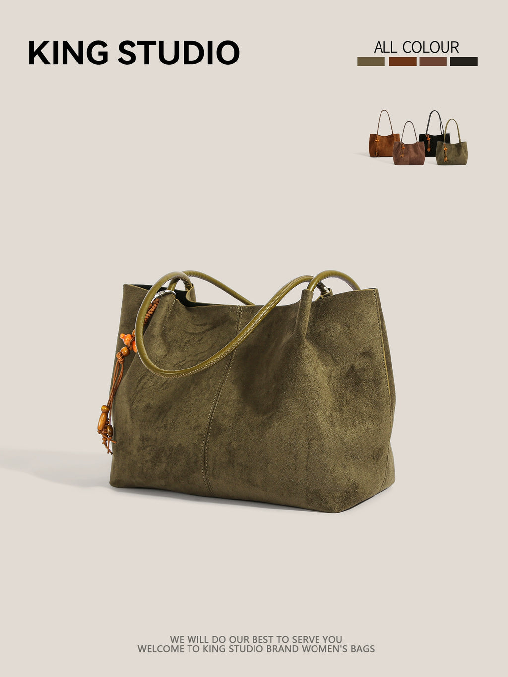 DrinKing Large Retro Suede Tote Bag
