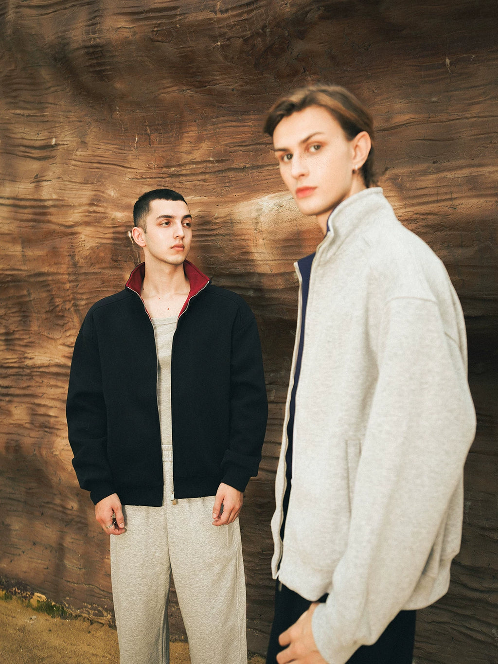 sostine Contrast Cardigan Double Zipper Jacket