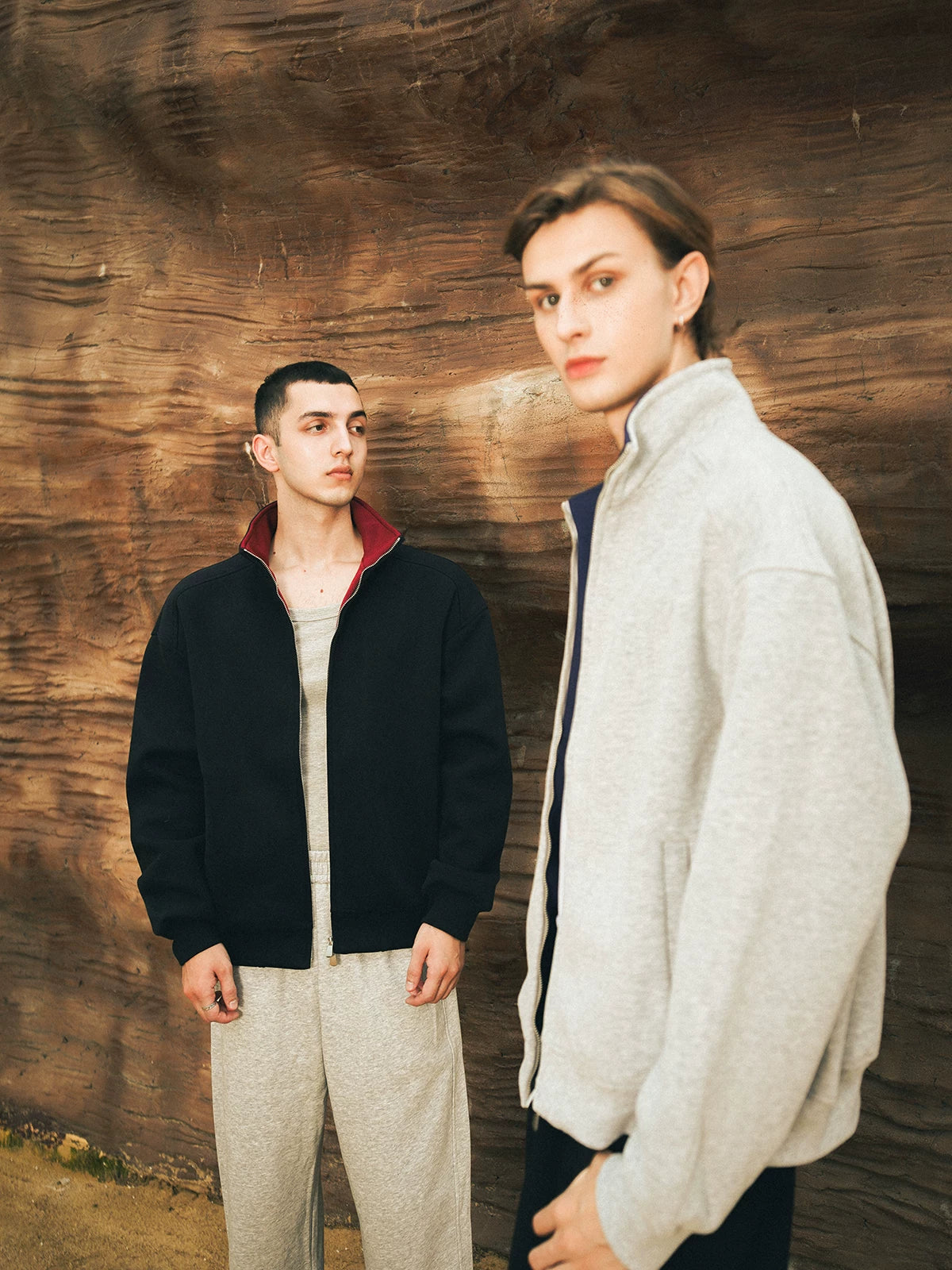 sostine Contrast Cardigan Double Zipper Jacket