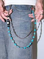 Darkblue Store Retro Blue Cross Skull Punk Trouser Chain