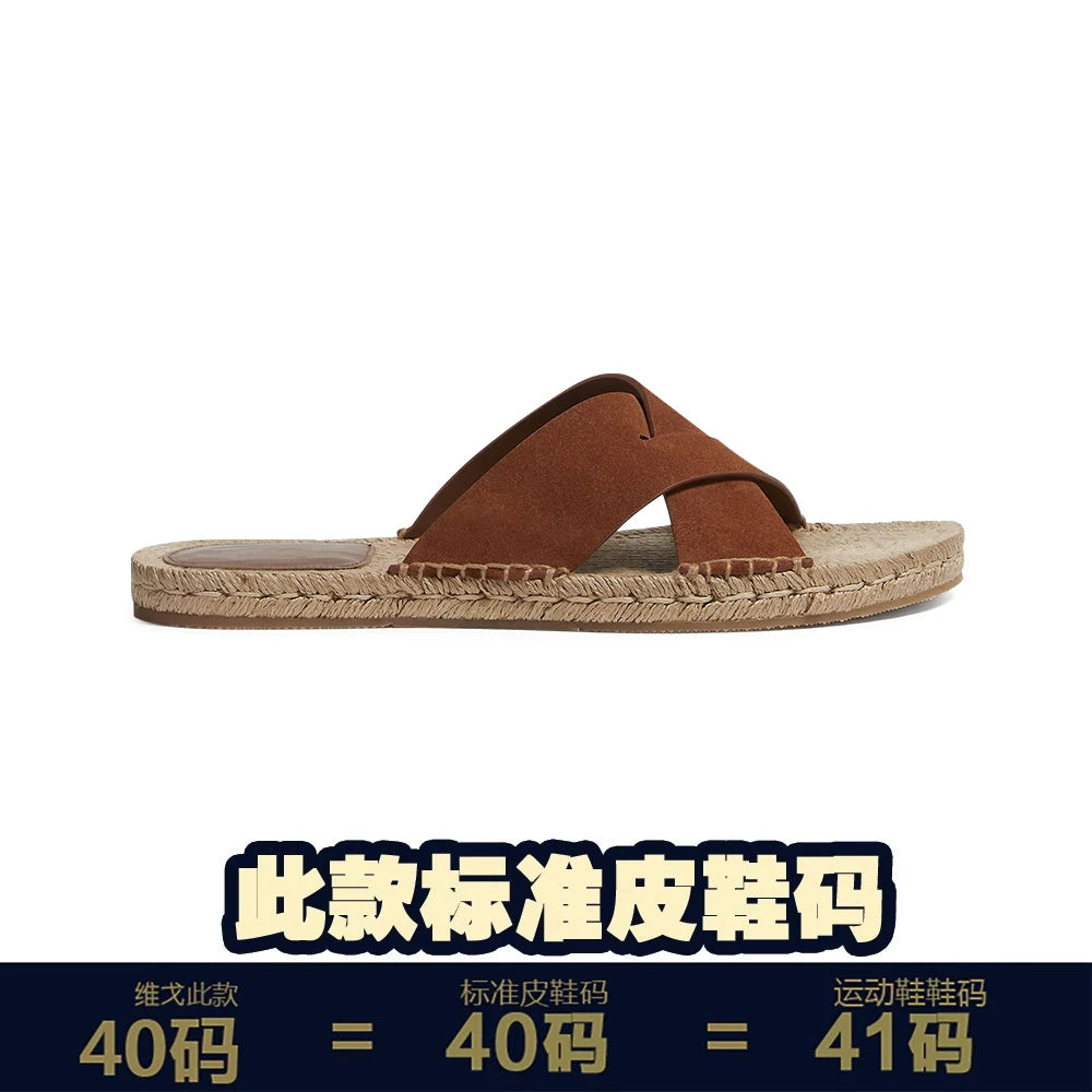 voguhomme Casual Outdoor Hemp Braided Cowhide Beach Shoes
