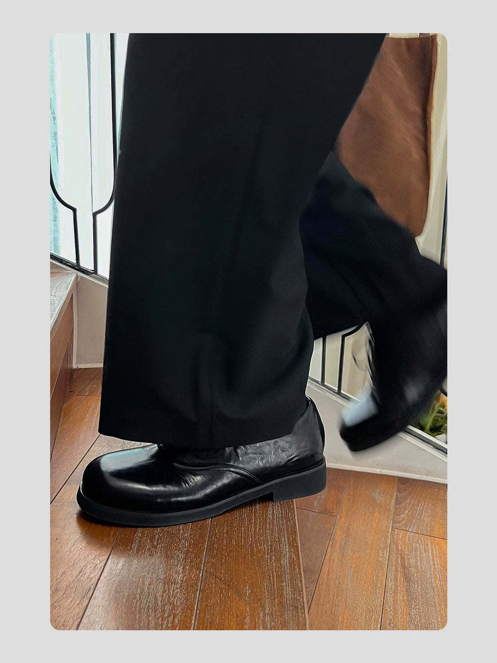 HANQIAORJI First-layer Cowhide Square Head Height-increasing Leather Shoes