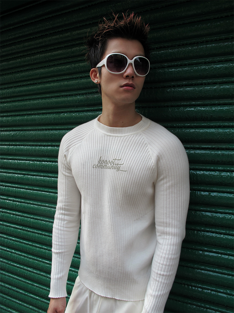 Community Letter Embroidery Slim Fit Sweater
