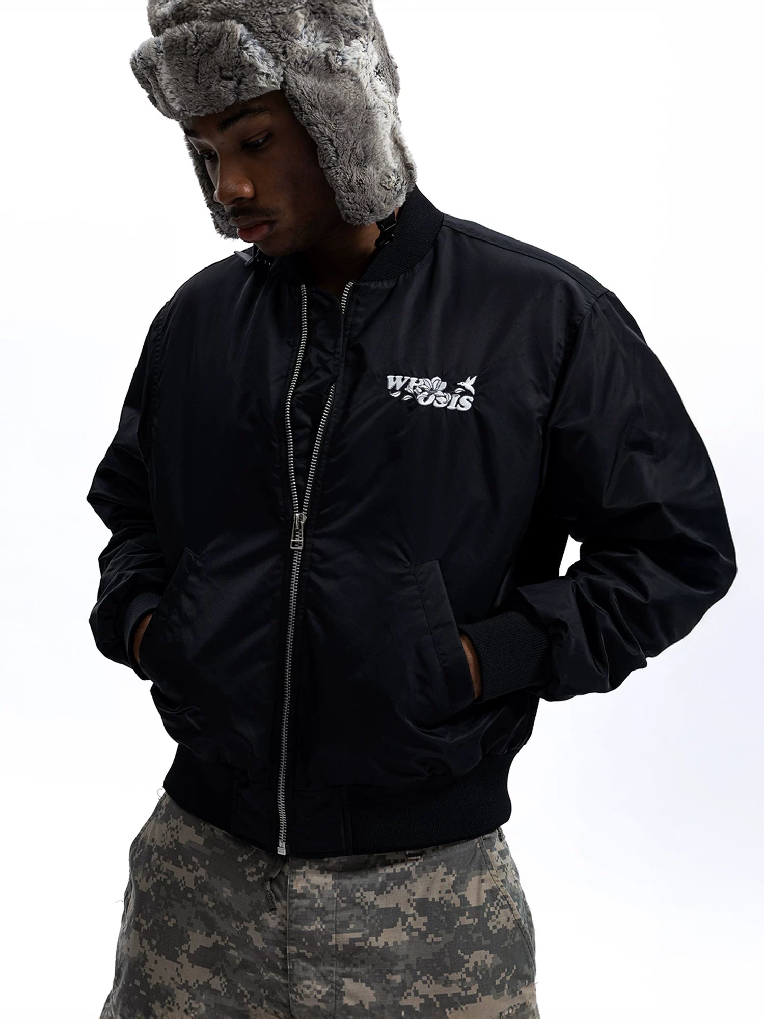 WHOOSIS Floral Embroidery MA1 Thin Cotton Jacket