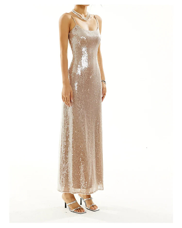Zero Heavy Sequins Cinched Waist Slip Dress