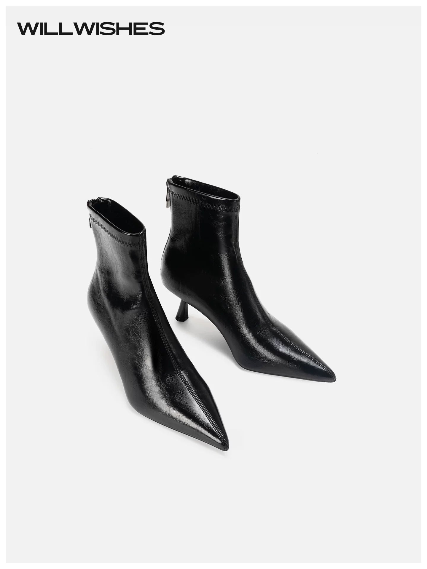 WILLWISHES Wang Ding Pointed Toe Stiletto Back Zipper Boots