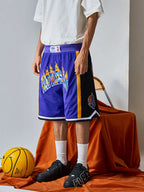 Battles Flame Embroidery Contrasting Basketball Shorts