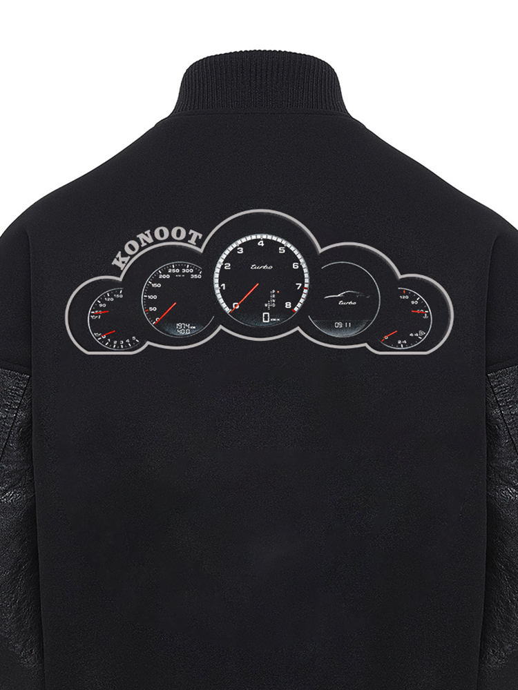 KONOOT Embroidered Leather Short and Wide Cut Silhouette Baseball Jersey