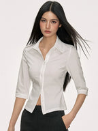 Anna Aneae Stretch Temperament Shoulder Short Shirt