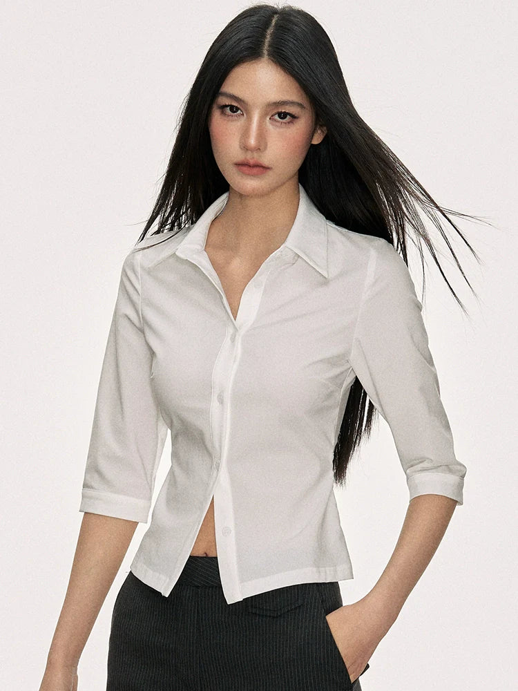 Anna Aneae Stretch Temperament Shoulder Short Shirt