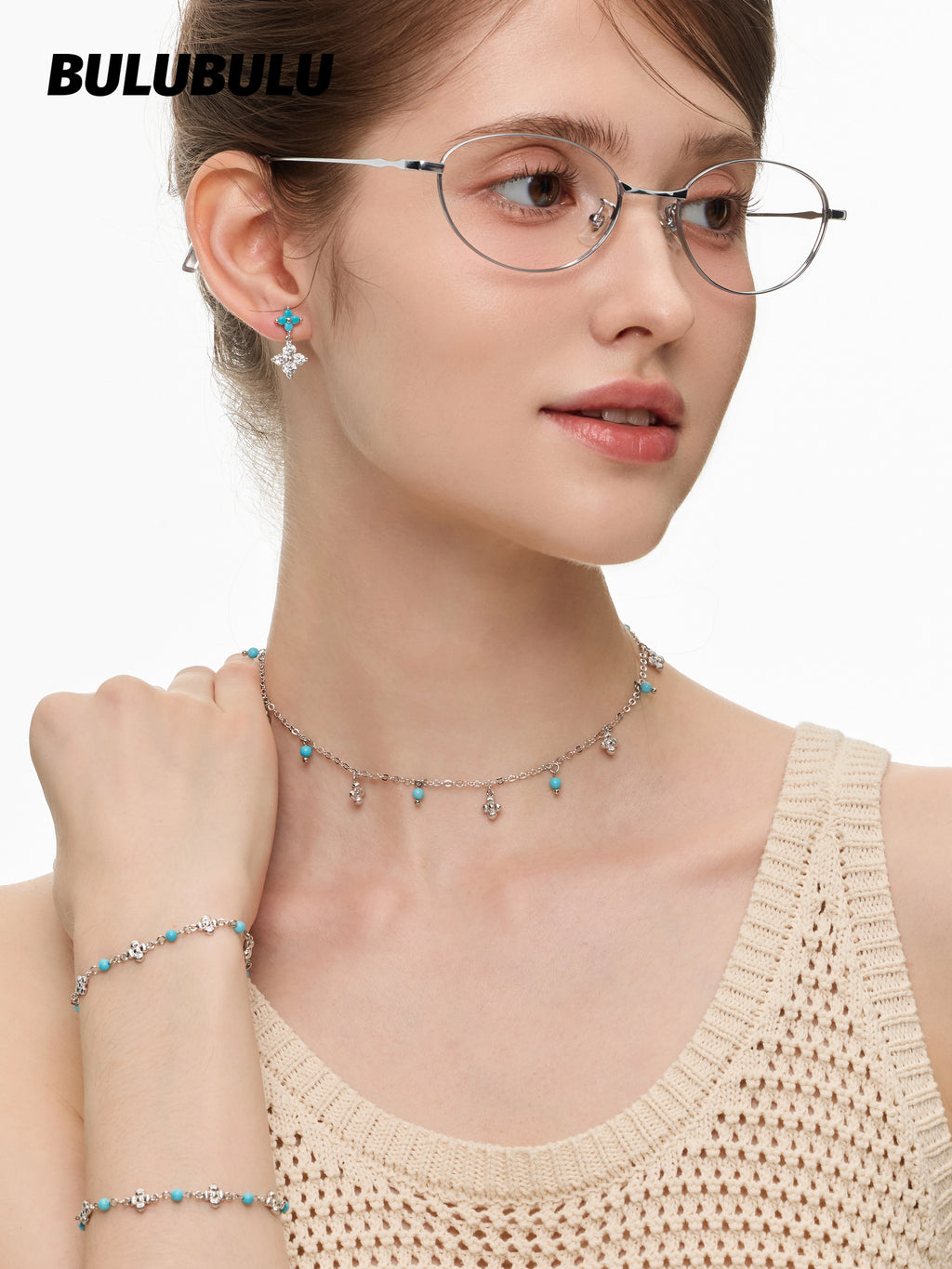 BULUBULU Rime Turquoise Silver Necklace