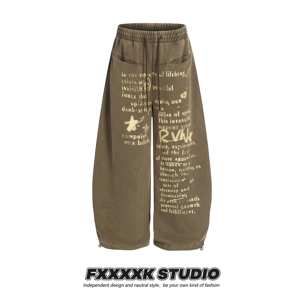 FXK Original Distressed Letter Print Wide Leg Pants