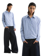 FUNKYFUN Checked Slim-fit Waist Long-sleeved Shirt
