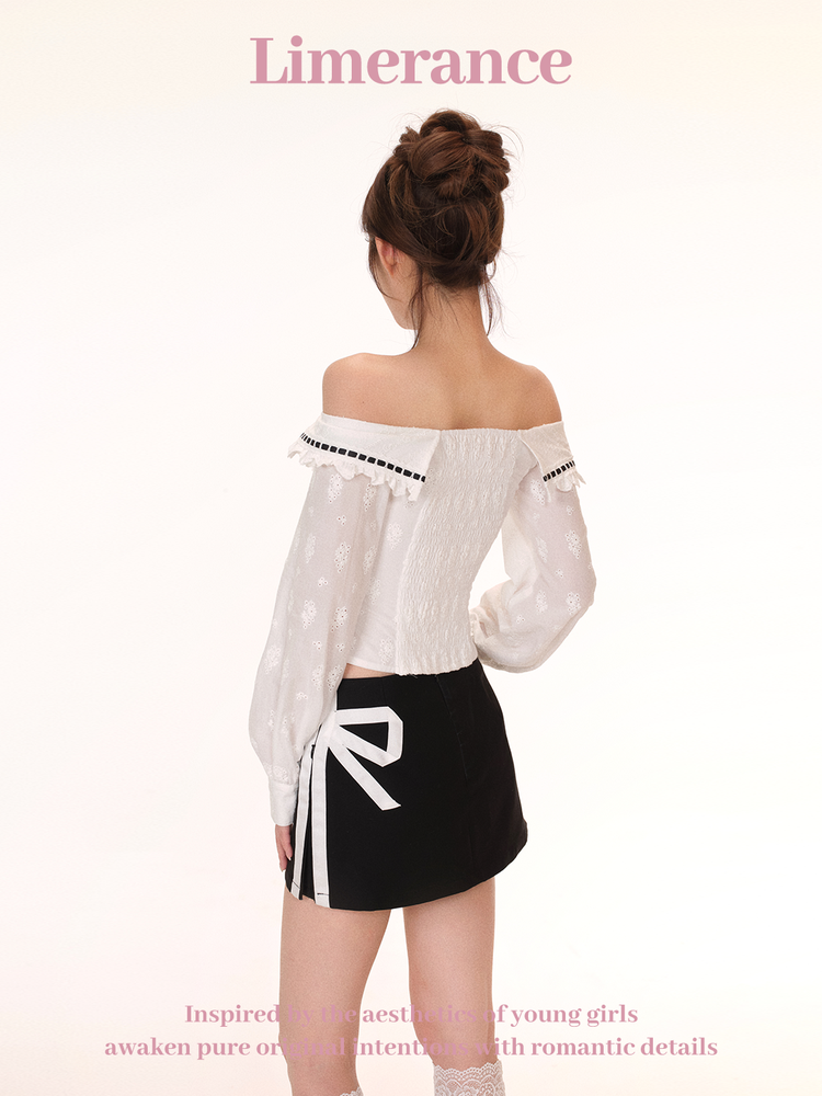 Limerance Butterfly Shadow Baiqiao One Shoulder Contrast Color Lace-up Embroidered Top Contrast Color Two-Wear Skirt