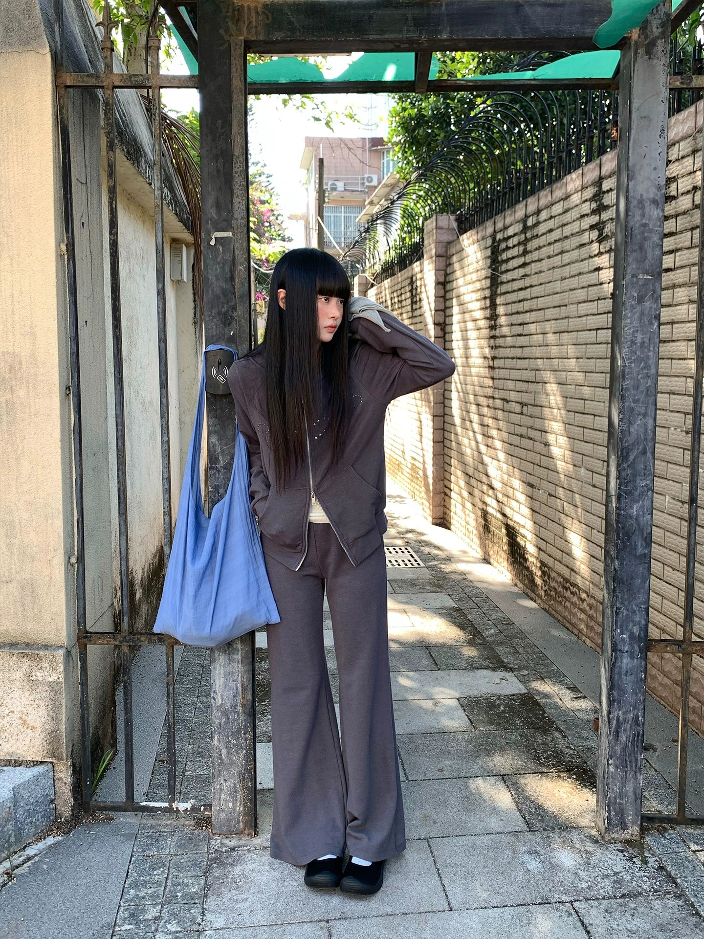 CCKOK Korean Perm Bead Graphic Hooded Sweatshirt Suit