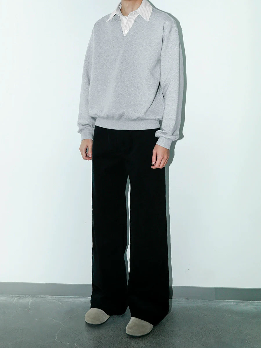 PLUS NO LOGO Fake Two-piece Striped V-neck Solid Color Sweater