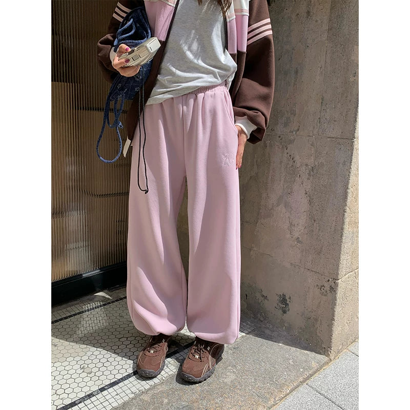 CCKOK Simple Letter Embroidered Solid Sweatpants