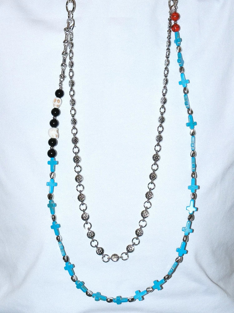 Darkblue Store Retro Blue Cross Skull Punk Trouser Chain