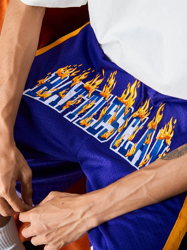 Battles Flame Embroidery Contrasting Basketball Shorts
