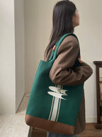 CryingCenter Vintage Green Knitted Tote Bag Large Capacity Shoulder Tote Bag