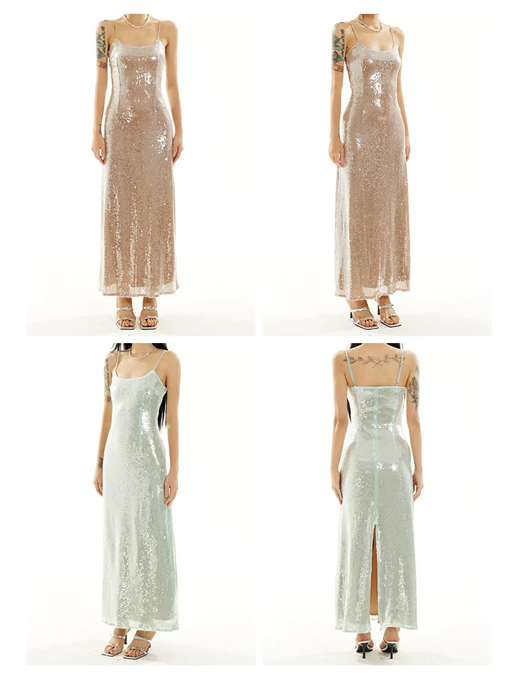 Zero Heavy Sequins Cinched Waist Slip Dress