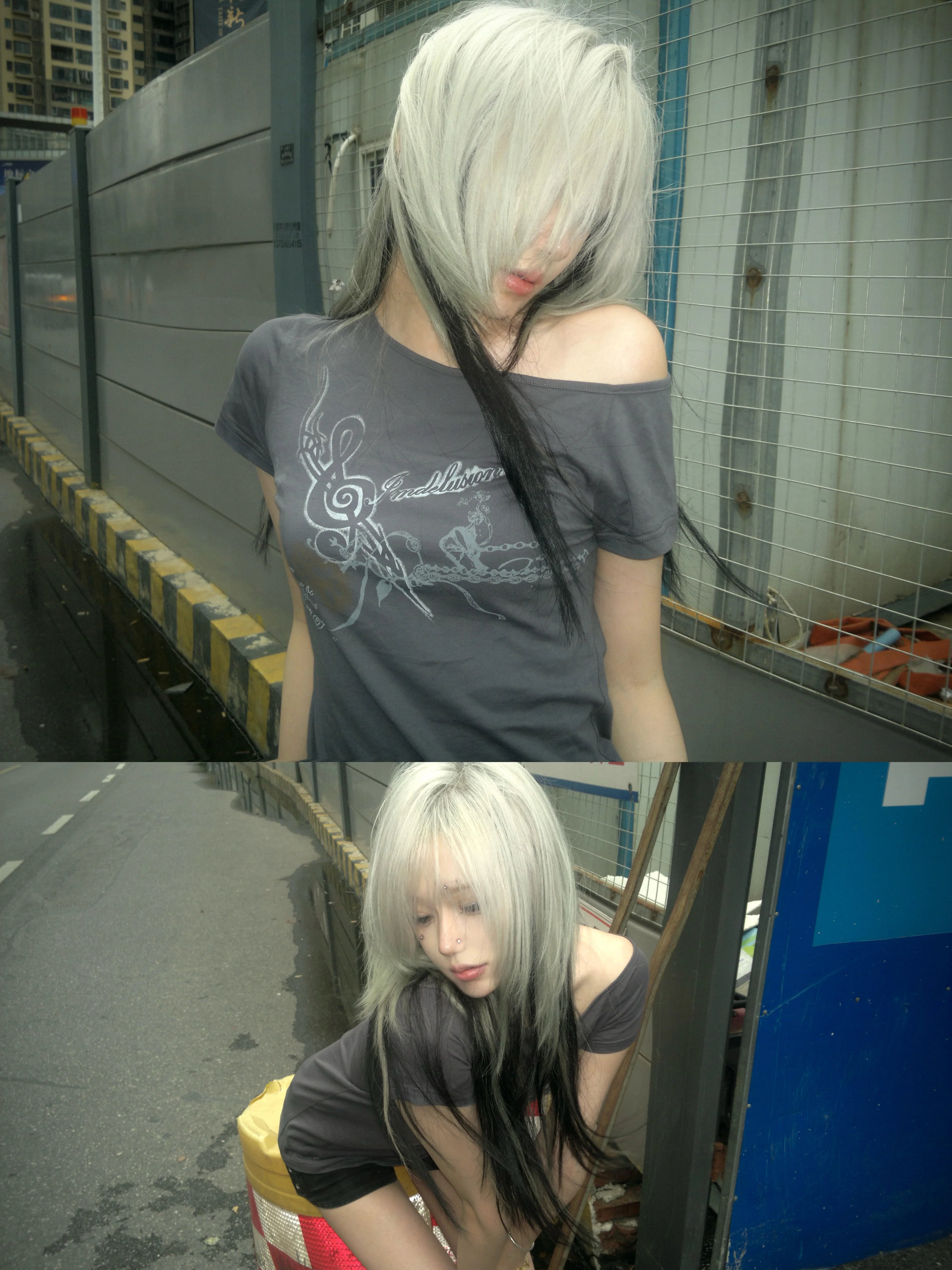 Imdelusion Open Shoulder Slant Shoulder Elastic Slim Tee