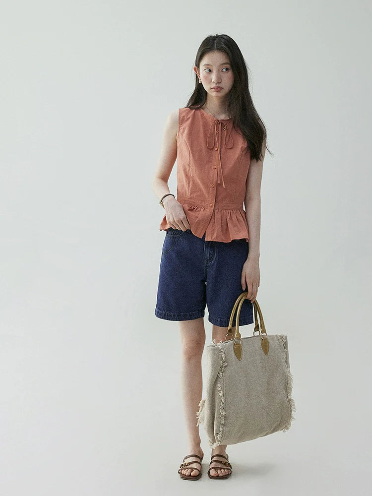 VOOE Strap-on Pleated Sleeveless Doll Shirt