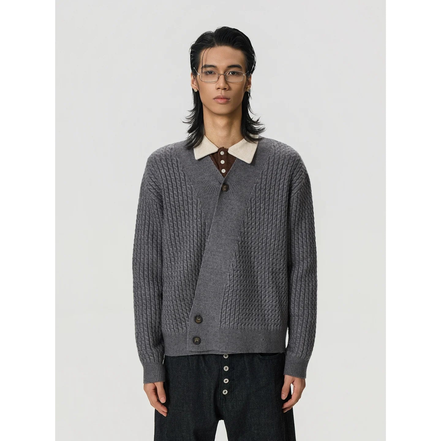 BTSG Vintage V-Neck Slack Cardigan Sweater Jacket