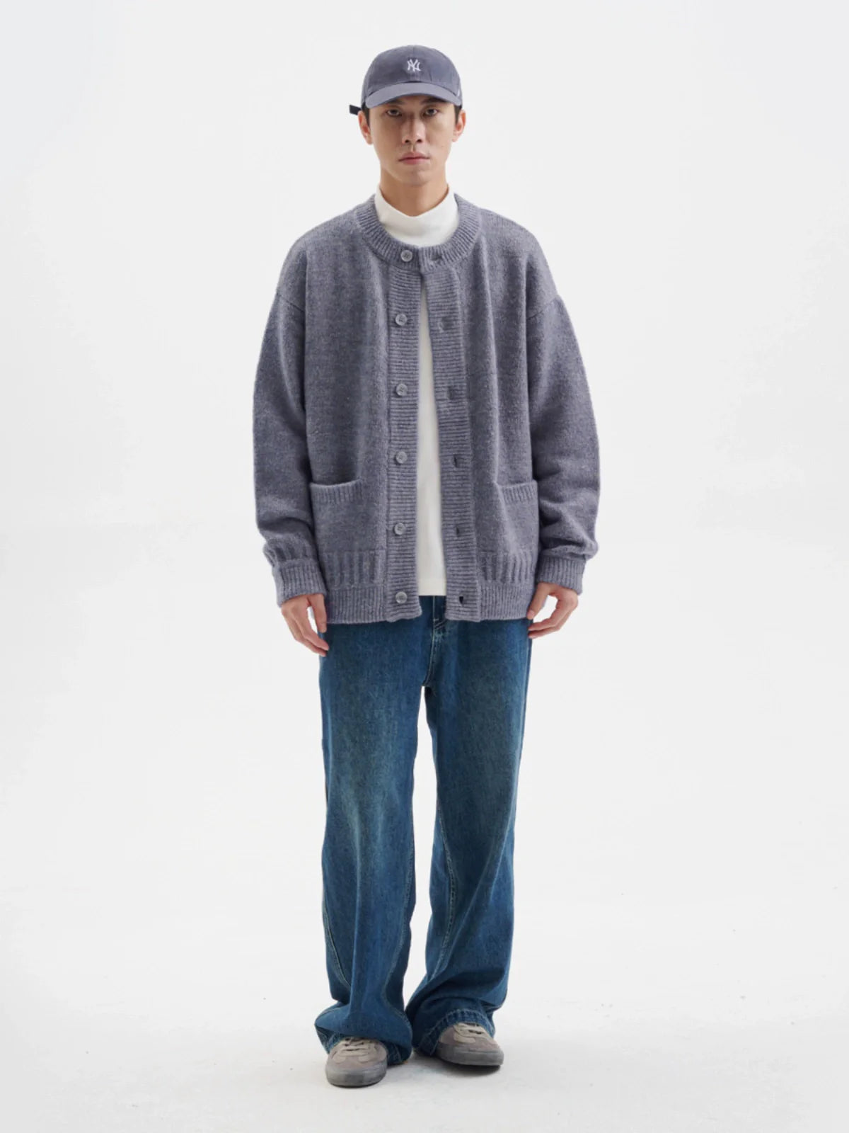 BUTTBILL Mohair Japanese Crew Neck Cardigan Sweater Jacket